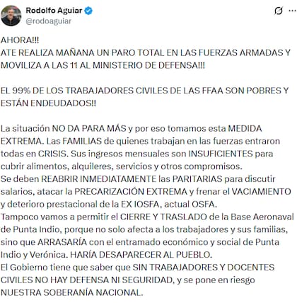 El mensaje de Aguiar