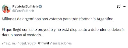 El mensaje de Bullrich