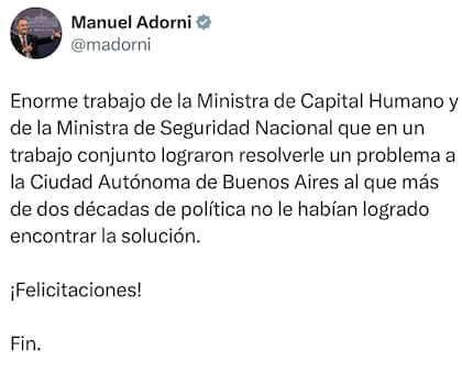 El mensaje de Adorni contra Jorge Macri