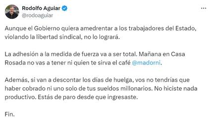 El mensaje de Aguiar contra Adorni