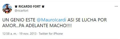 El mensaje de aliento de "El Comandante" al futbolista. Fuente: Twitter