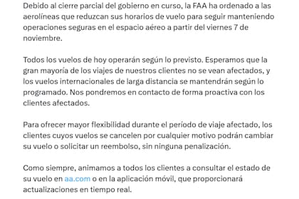 El mensaje de American Airlines tras el anuncio de la FAA sobre la reducción de vuelos