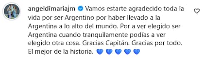 El mensaje de Ángel Di María tras el anuncio de Lionel Messi