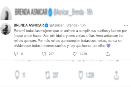 El mensaje de Brenda en Twitter (Foto Twitter @Asnicar__Brenda)