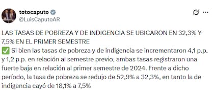 El mensaje de Caputo tras la publicación de los datos de pobreza
