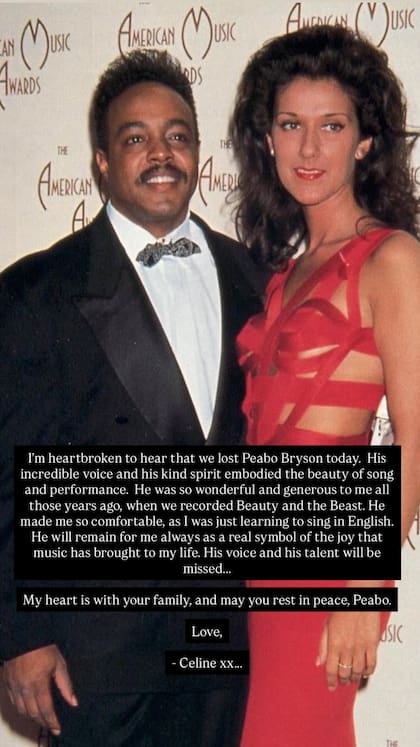 El mensaje de Celine Dion por la muerte de Peabo Bryson