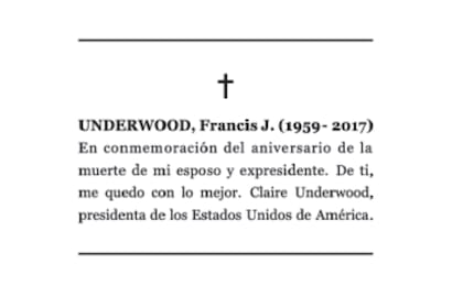 El mensaje de Claire Underwood para su marido, publicado en el diario de hoy