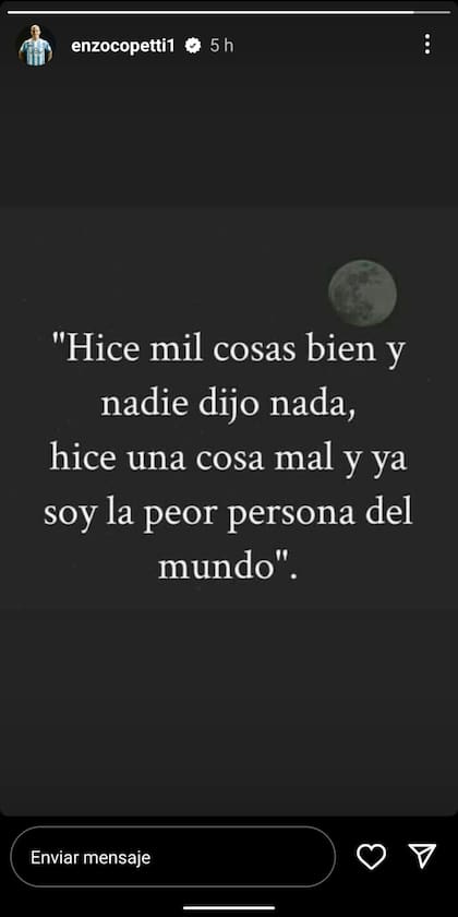 El mensaje de Copetti en su cuenta de Instagram