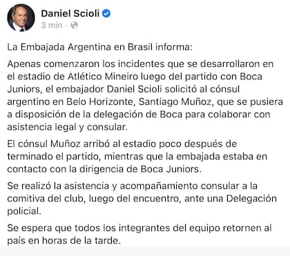 El mensaje de Daniel Scioli, que asistió a la delegación de Boca demorada en Brasil