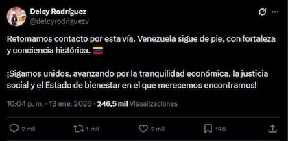 El mensaje de Delcy Rodríguez. La presidenta interina había publicado por última vez en agosto de 2024