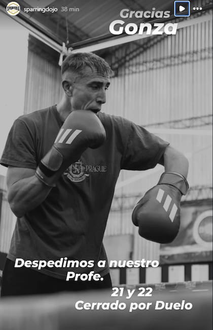 El mensaje de despedida a Gonzalo Andueza en el Instagram de @sparringdojo, donde él daba clases