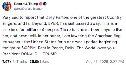 El mensaje de despedida de Donald Trump a Dolly Parton