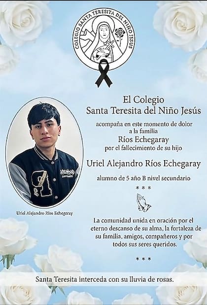 El mensaje de despedida del Colegio Santa Teresita a Uriel Ríos