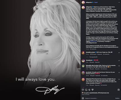 El mensaje de despedida del sobrino de Dolly Parton en Instagram