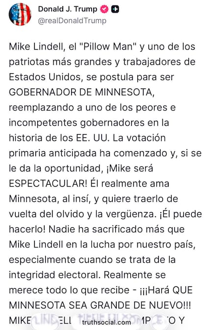 El mensaje de Donald Trump en apoyo a Mike Lindell