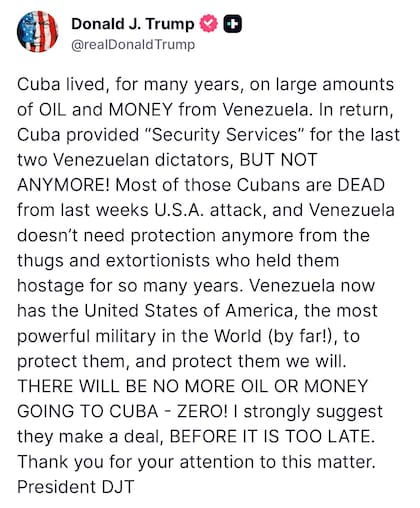 El mensaje de Donald Trump sobre Cuba tras la captura de Maduro en Venezuela