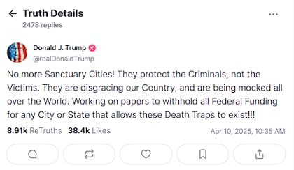 El mensaje de Donald Trump sobre el financiamiento federal de las ciudades santuario