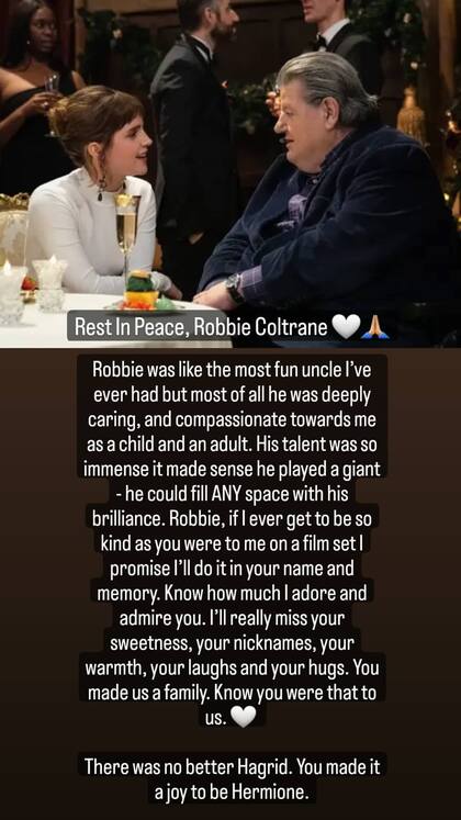 El mensaje de Emma Watson tras conocer la muerte de Robbie Coltrane, Hagrid en la saga de Harry Potter