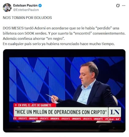 El mensaje de Esteban Paulón sobre Adorni