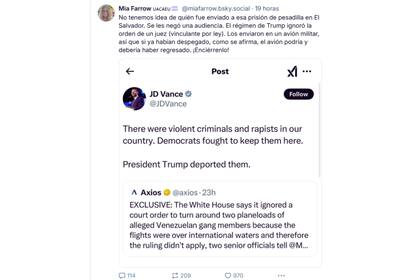 El mensaje de Farrow superó los tres millones de visualizaciones y se viralizó en X, Threads y Mastodon