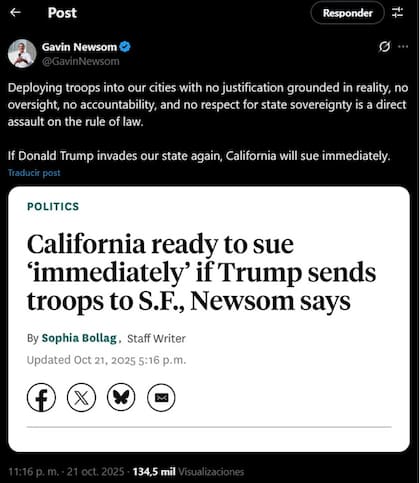 El mensaje de Gavin Newsom ante el posible envío de las tropas militares a San Francisco