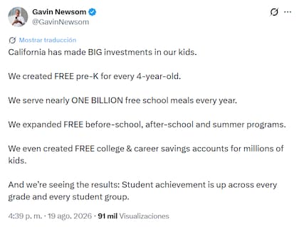 El mensaje de Gavin Newsom por el lanzamiento del programa educativo para pre-K