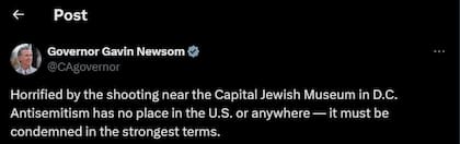 El mensaje de Gavin Newsom sobre la pareja israelí asesinada en Washington D. C.