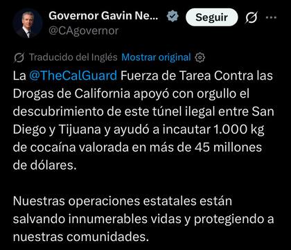 El mensaje de Gavin Newsom tras el descubrimiento del túnel subterráneo en California