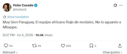 El mensaje de Hebe Casado