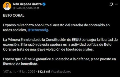 El mensaje de Iván Cepeda en sus redes sociales por la detención de Beto Coral