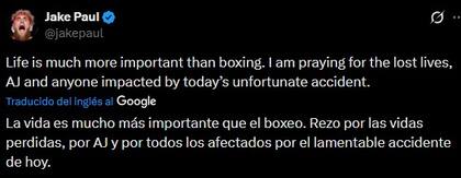 El mensaje de Jake Paul en redes sociales