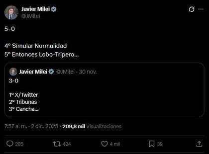 El mensaje de Javier Milei contra la AFA por el cruce entre Estudiantes y Gimnasia: “Simular normalidad".