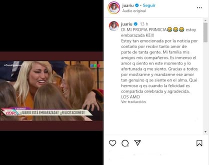 El mensaje de Juariu en las redes tras anunciar que está embarazada (Foto: Captura Instagram/@juariu)