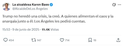 El mensaje de la alcaldesa Karen Bass contra Donald Trump en medio de las manifestaciones