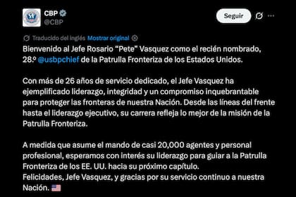El mensaje de la CBP tras el nombramiento de "Pete" Vasquez como jefe de la Patrulla Fronteriza