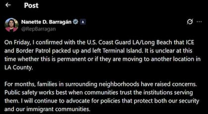 El mensaje de la congresista que confirma el retiro de agentes del ICE y la CBP de Terminal Island