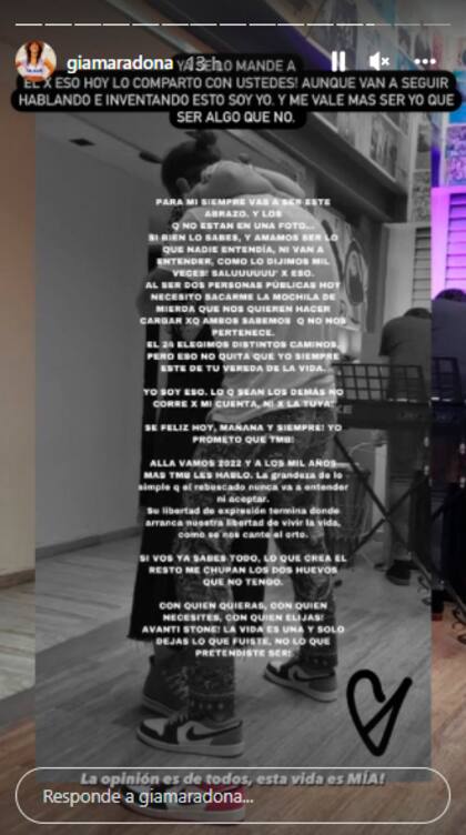 El mensaje de la hija de Diego Maradona, dedicado a su expareja