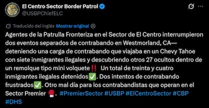 El mensaje de la USBP en X tras los operativos en California