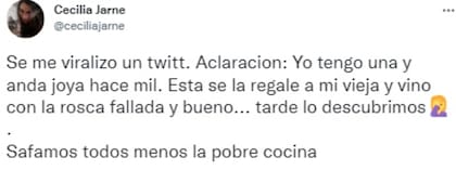 El mensaje de la usuaria de Twitter tras la viralización de la imagen de su cocina