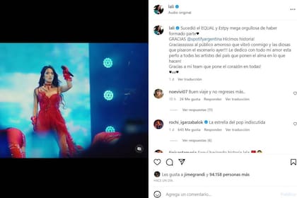 El mensaje de Lali Espósito luego de su recital en el Festival Equal de Spotify argentina