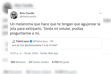 El mensaje de Layus que enfureció a Beto (Captura Twitter)