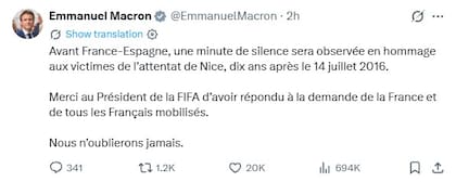 El mensaje de Macron en X