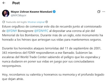 El mensaje de Mamdani por las conmemoraciones del 11-S