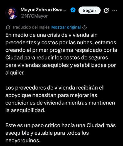 El mensaje de Mamdani sobre la crisis de vivienda en Nueva York