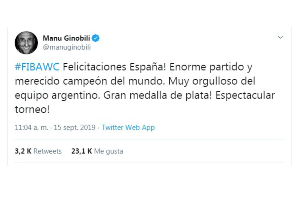 El mensaje de Manu Ginóbili tras el subcampeonato