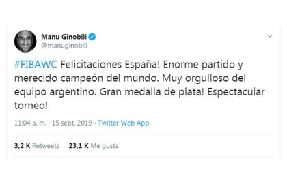 El mensaje de Manu Ginóbili tras el subcampeonato