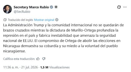 El mensaje de Marco Rubio tras lo dicho por Daniel Ortega sobre eliminar las elecciones en Nicaragua