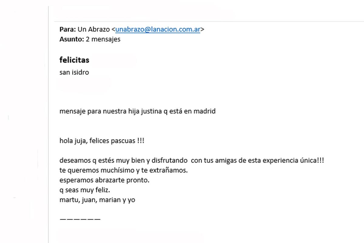 El mensaje de Martu, Juan, Marian y Feli para Justina que está en Madrid