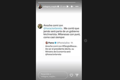 El mensaje de Maylin en respuesta al de Pamela David