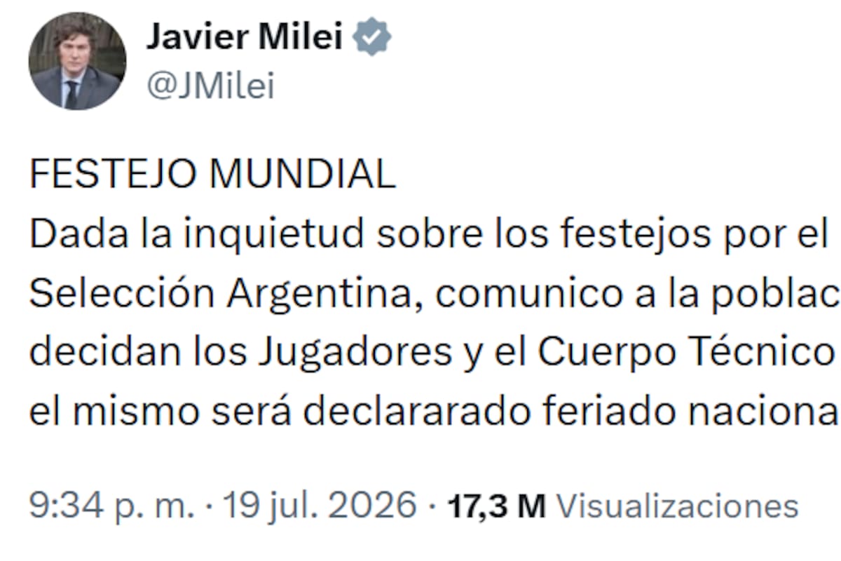 Thông điệp của Milei về khả năng có ngày lễ sau trận chung kết World Cup (Ảnh: LA NACION)